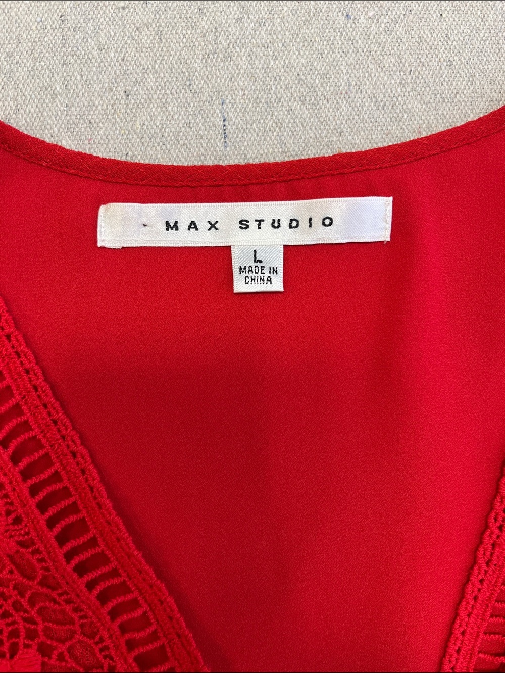 Max Studio Red Lace Trim Shift Dress Women’s Large Boho Chic - Picture 2 of 15
